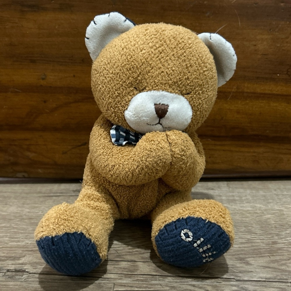 KIDS II OLLIE Praying Brown Bear Plush Navy Blue Bow Tie 8” Vtg Doesn't Work